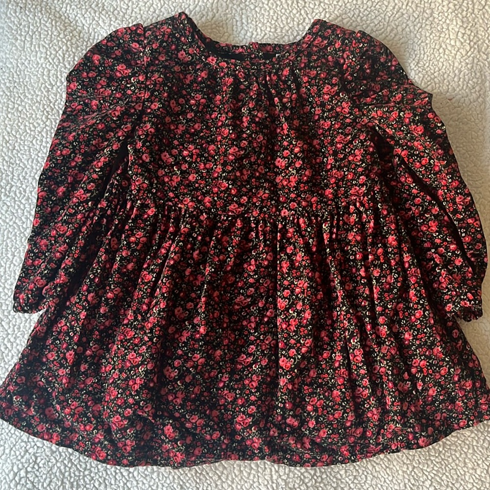 Long Sleeve Corduroy Ditsy Floral BabyDoll Lined Toddler Girl Dress 18-24 Months
